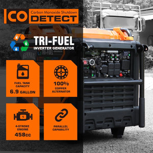 GENMAX 10,500W Super silencioso Tri-FUEL (Gasolina, gas propano, gas natural) 120 V/240 | V50A