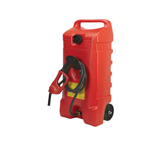 Tanque plástico de 14 galones con pompa por gravedad y ruedas.