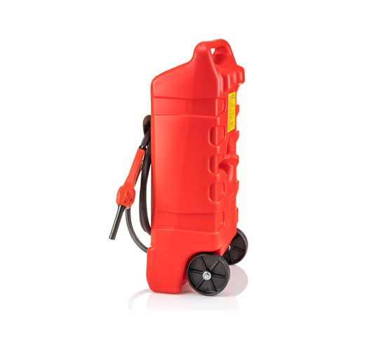 Tanque plástico de 14 galones con pompa por gravedad y ruedas.