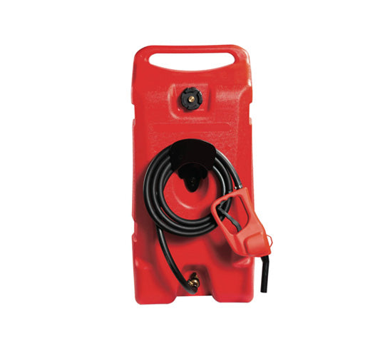 Tanque plástico de 14 galones con pompa por gravedad y ruedas.