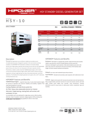 HSY-10 Diesel Hipower_Yanmar