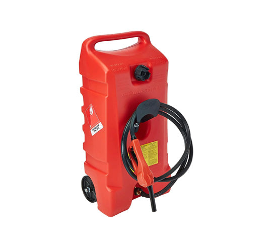 Tanque plástico de 20 galones con pompa por gravedad y ruedas.