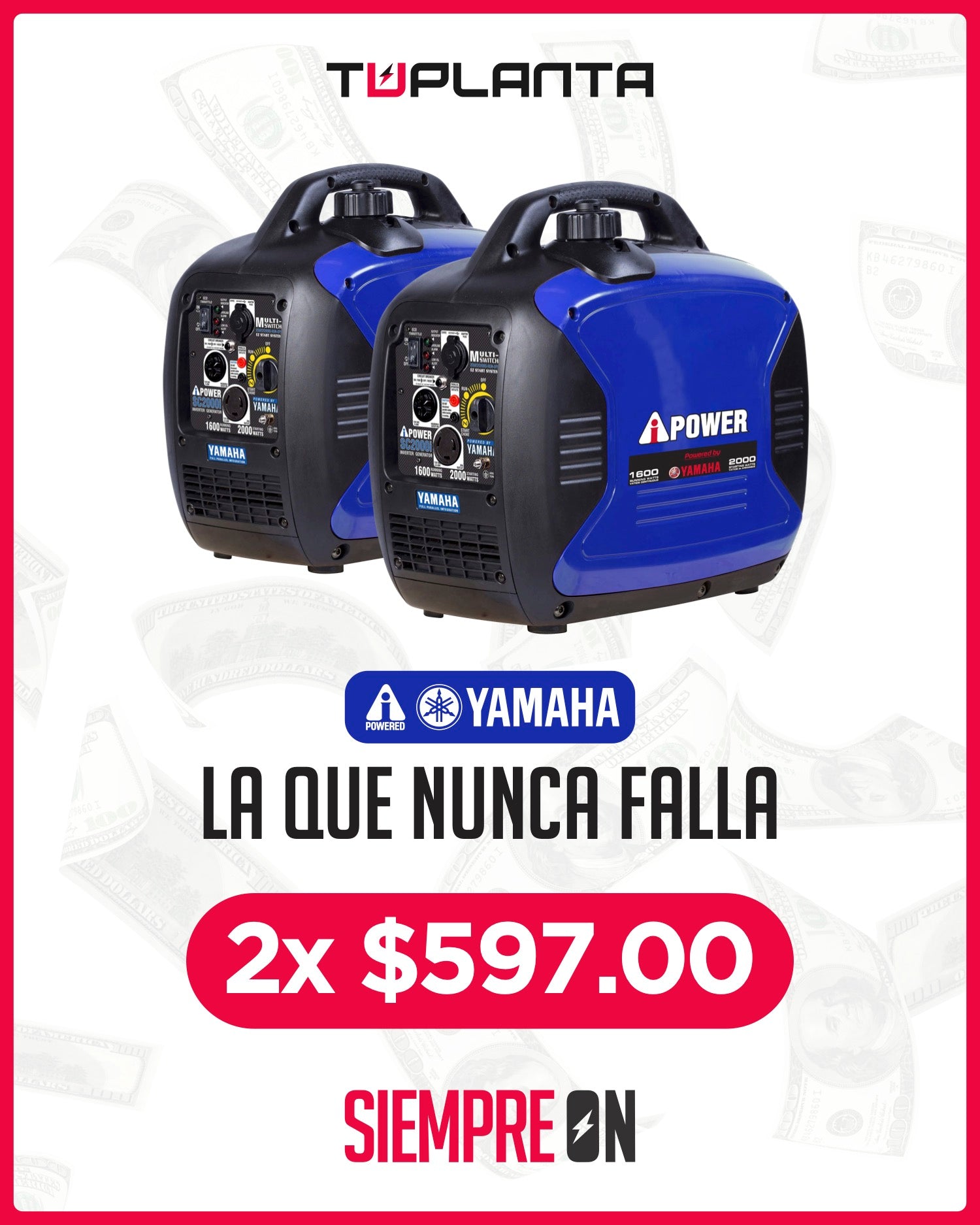 A-iPower SC2000i Generador 𝐈𝐧𝐯𝐞𝐫𝐭𝐞𝐫 con motor 𝐘𝐀𝐌𝐀𝐇𝐀 | SUPER SILENCIOSA (BLACK FRIDAY)