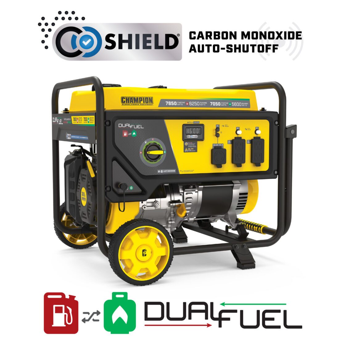 6250W Dual Fuel Generator with CO Shield