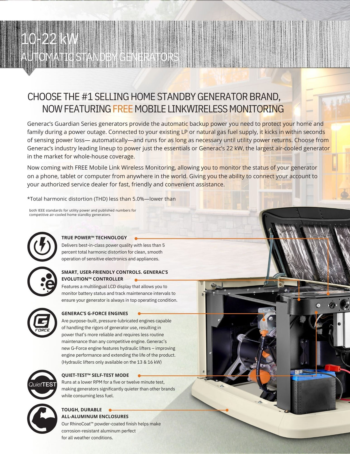 Generador de GAS GENERAC, 10 kW + Tranfer Switch de 16 circuitos + Wi-Fi