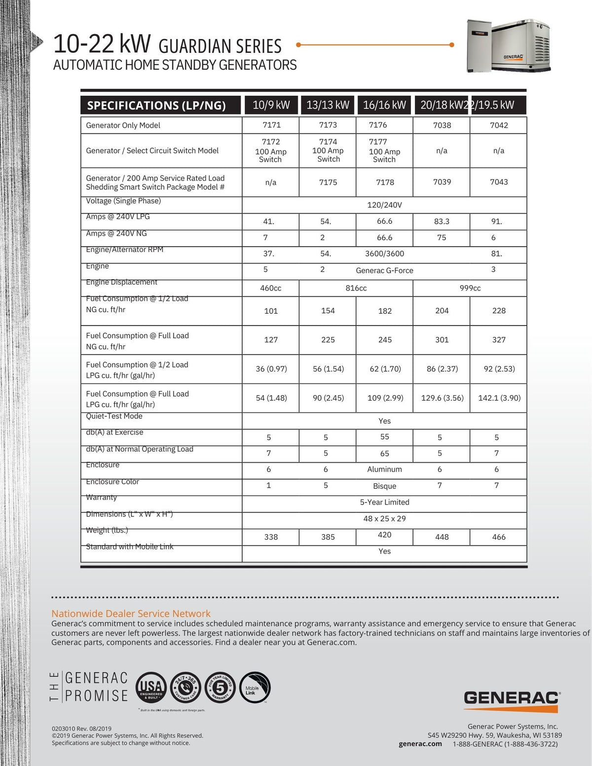 Generador de GAS GENERAC, 10 kW + Tranfer Switch de 16 circuitos + Wi-Fi
