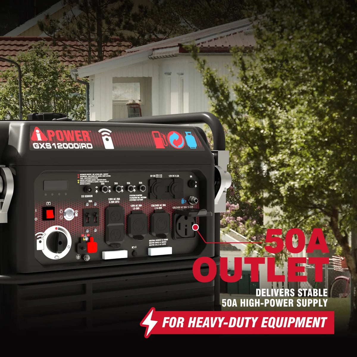 A-IPOWER  GXS12000iRD – Planta Eléctrica Inverter Dual Fuel 12,000W ( Electric Start Dual Fuel Gas and Propane - 50A Outlet)