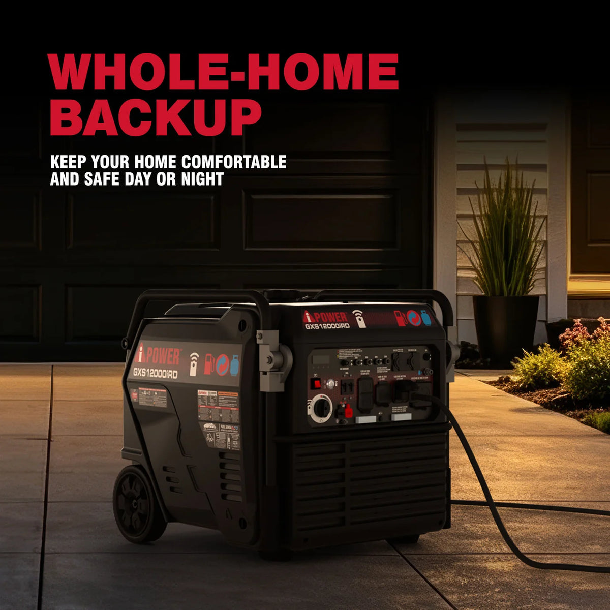 A-IPOWER  GXS12000iRD – Planta Eléctrica Inverter Dual Fuel 12,000W ( Electric Start Dual Fuel Gas and Propane - 50A Outlet)