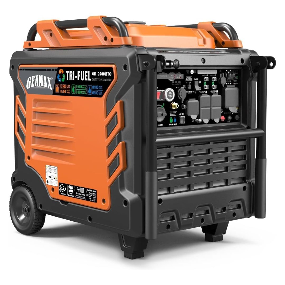 GENMAX 10,500W Super silencioso Tri-FUEL (Gasolina, gas propano, gas natural) 120 V/240 | V50A