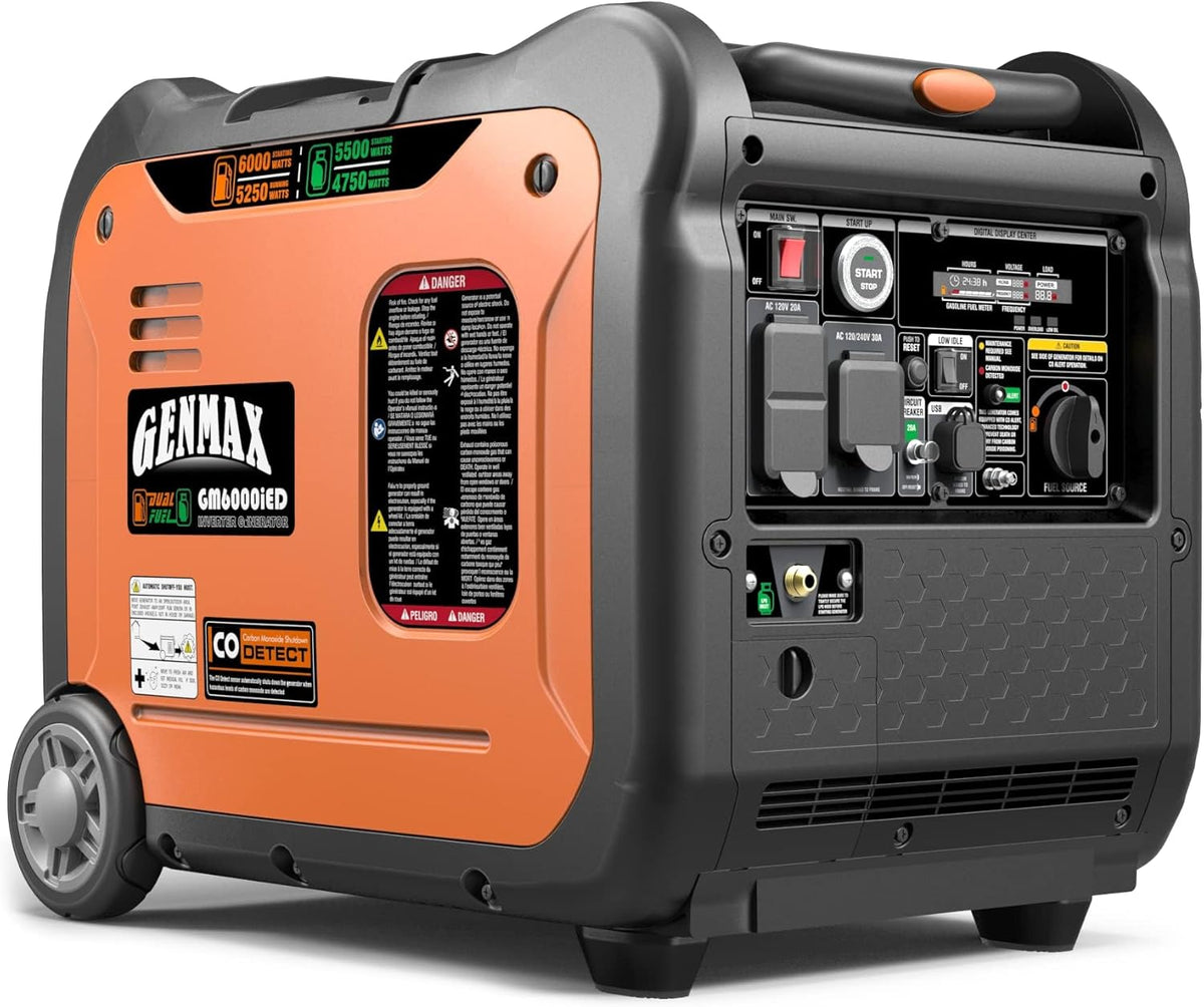 GENMAX 6,000W Super silencioso Dual (Gasolina, gas GLP)