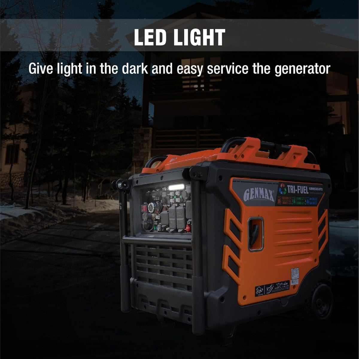 GENMAX 10,500W Super silencioso Tri-FUEL (Gasolina, gas propano, gas natural) 120 V/240 | V50A