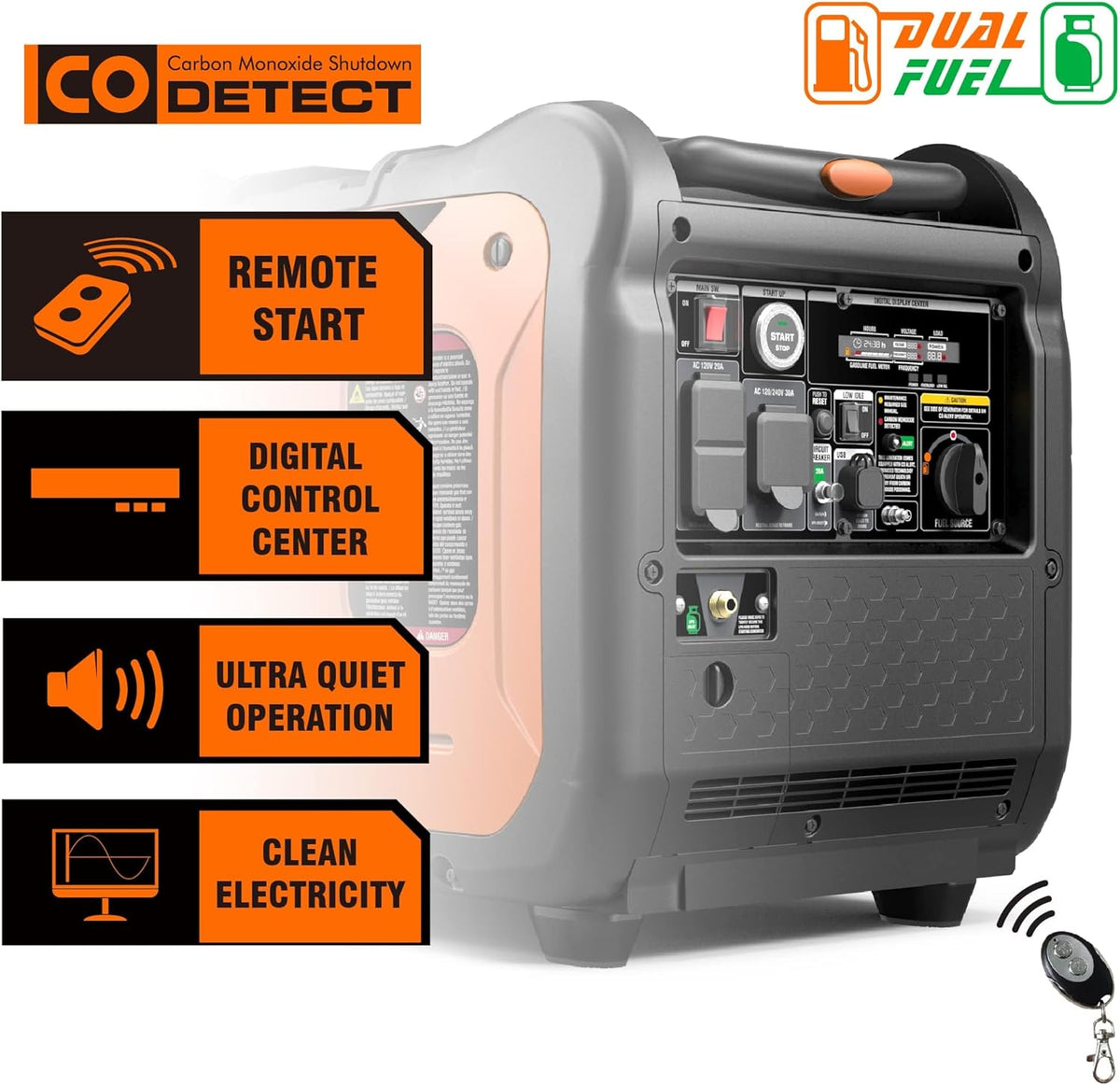 GENMAX 6,000W Super silencioso Dual (Gasolina, gas GLP)