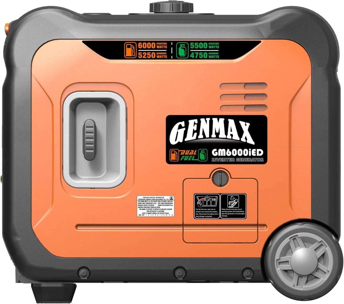 GENMAX 6,000W Super silencioso Dual (Gasolina, gas GLP)