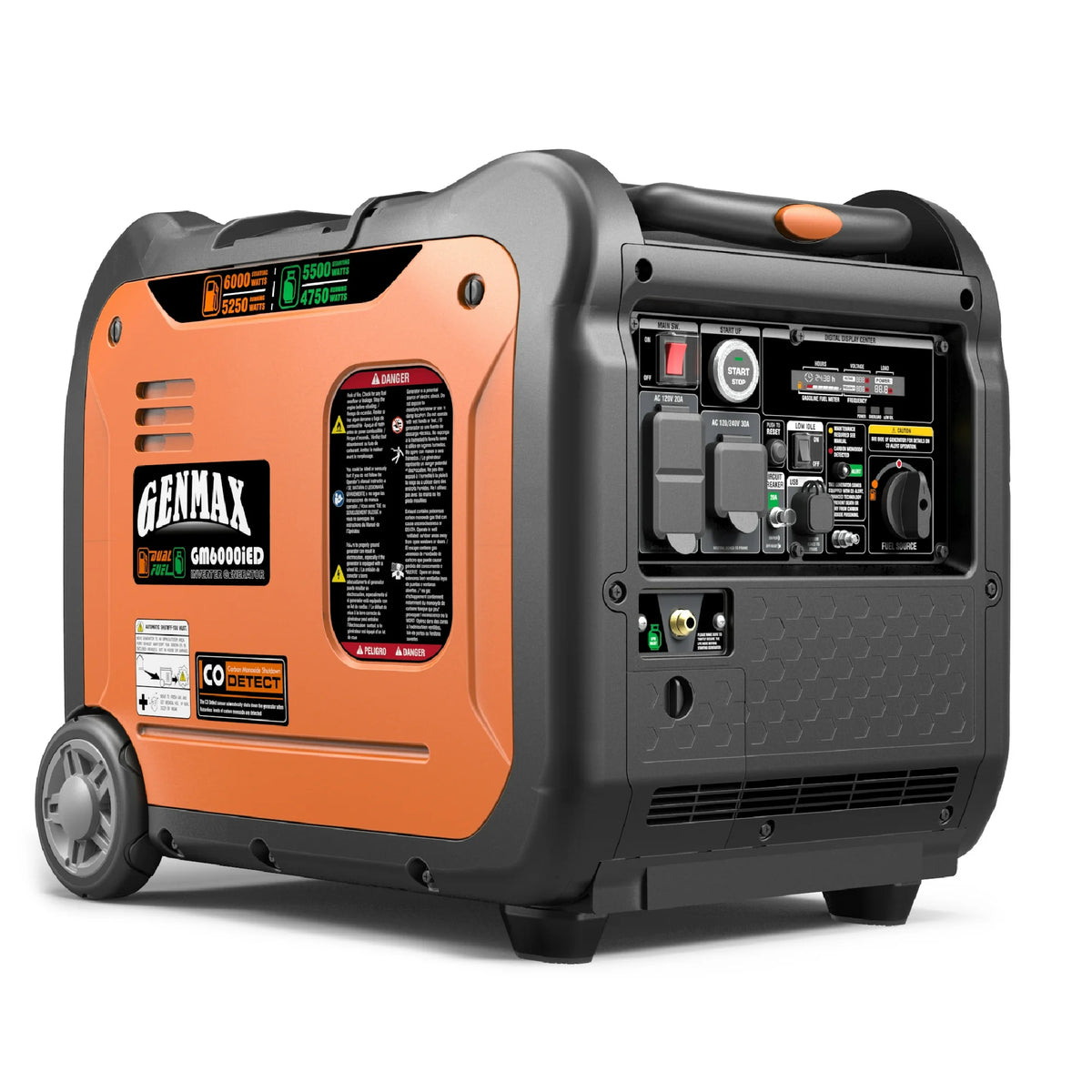 GENMAX 6,000W Super silencioso Dual (Gasolina, gas GLP)