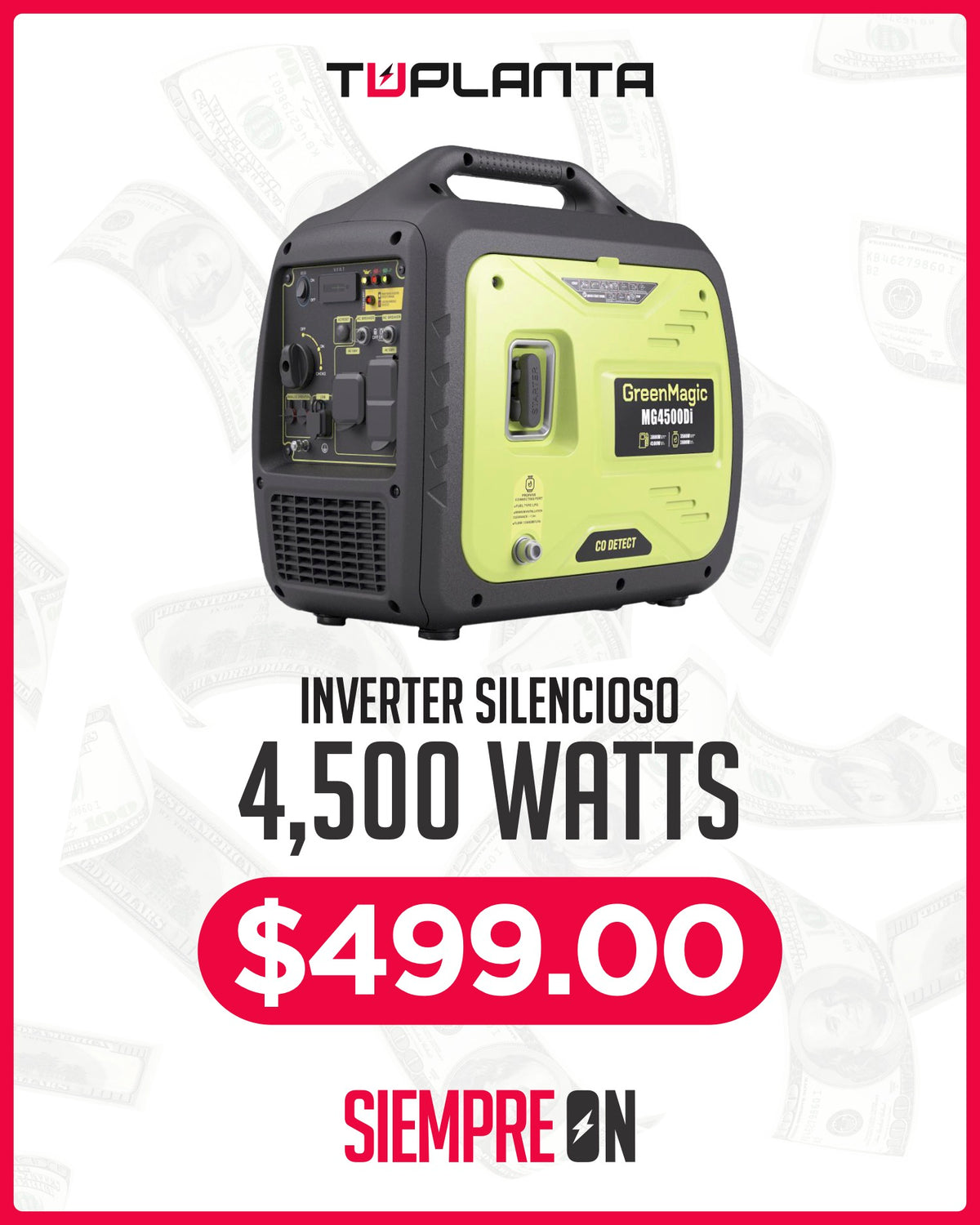 GreenMagic MG4500Di Super silencioso | Inverter |  Dual Fuel | 120V (Black Friday)