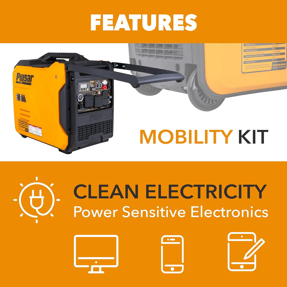 Pulsar NEX60BiSRCO | DUAL 6,000/5,400 Watts "Inverter" prende por botón y "Beeper"