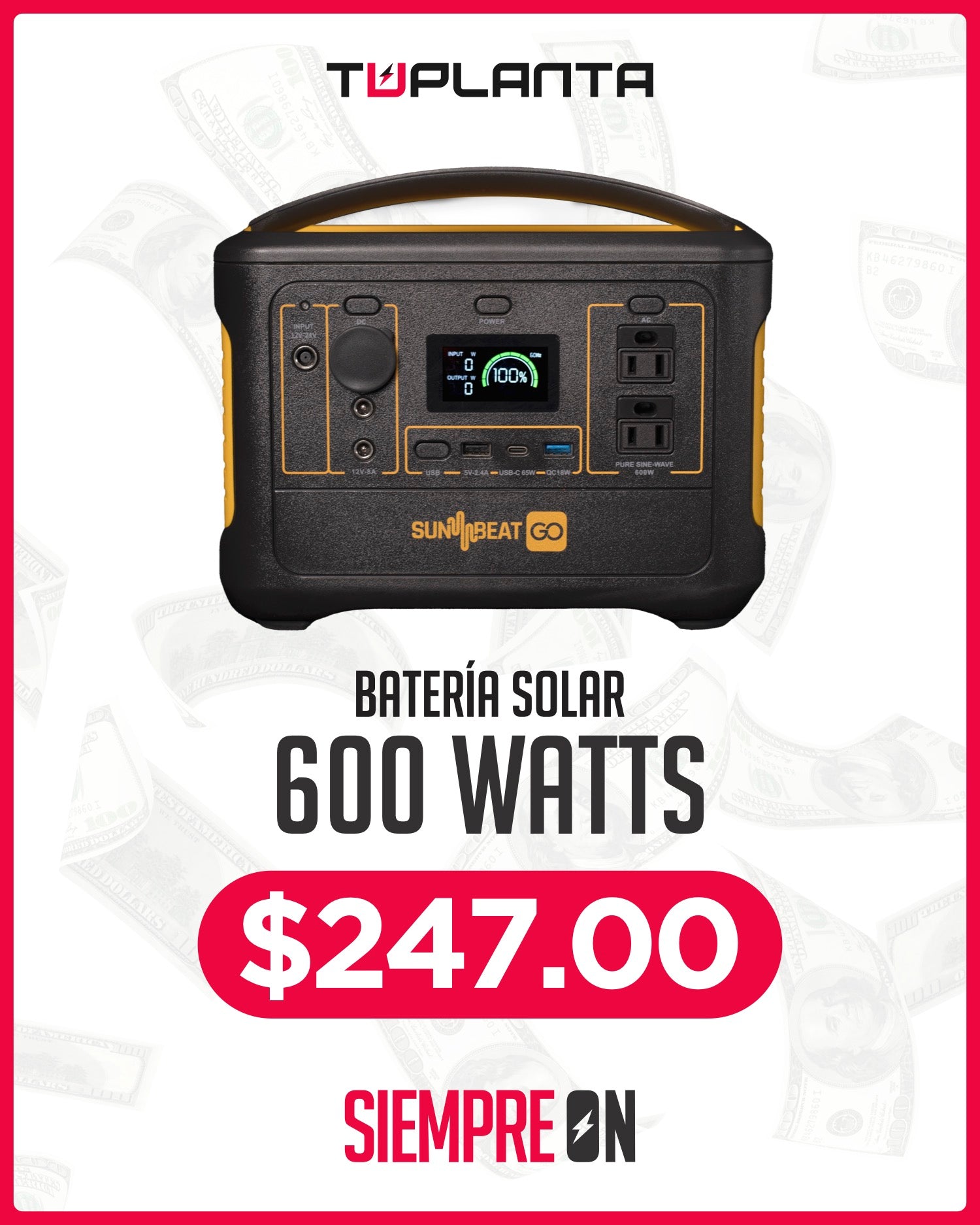 Sunbeat GO 600W & 568Wh (Perfecto para apartamentos o condominios) (Black Friday 2025)