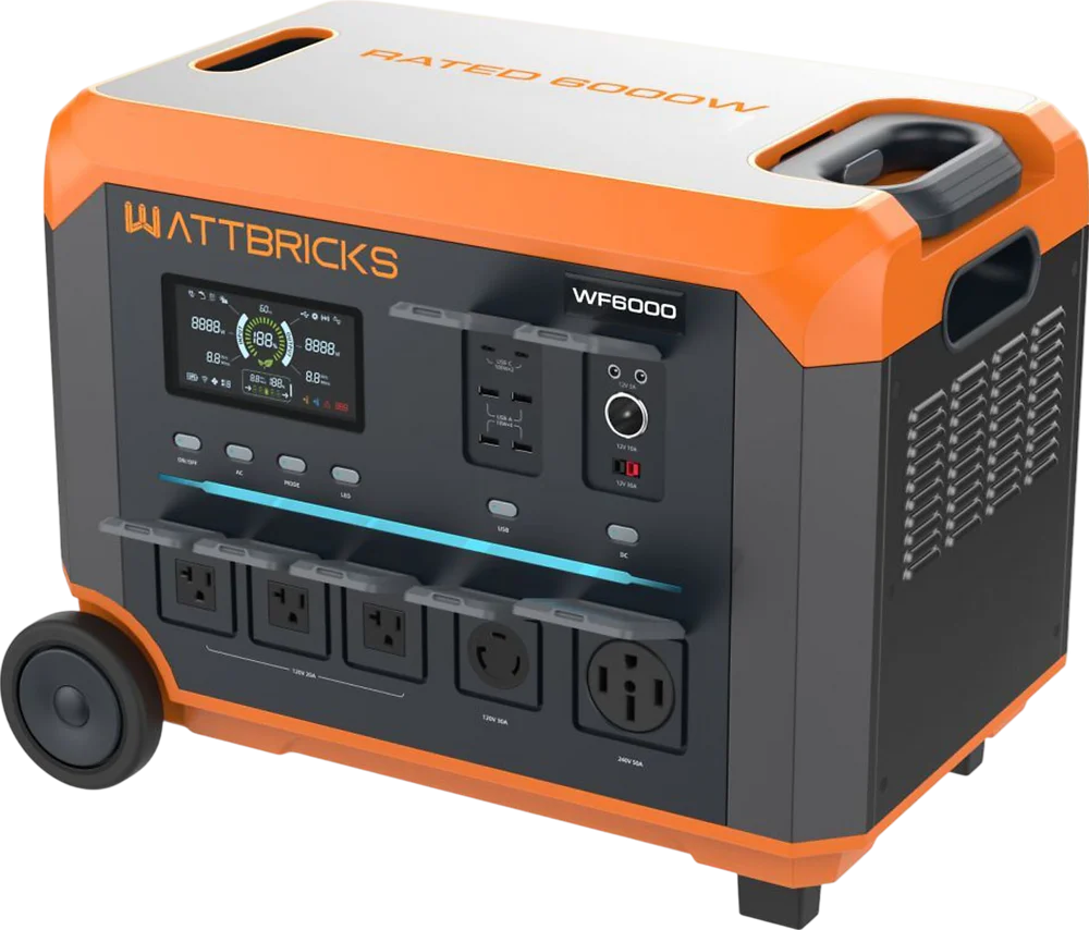 WATTBRICKS WF6000 | Peak Watts 12,000W | 3,100Wh | 120V / 240V + Placa Solar de 400 Watts