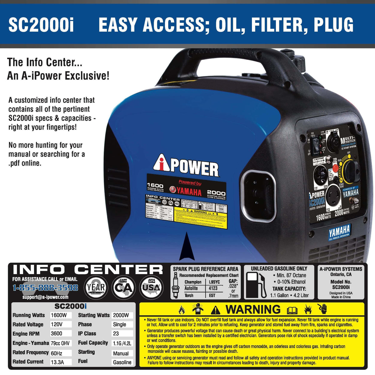 A-iPower SC2000i Generador 𝐈𝐧𝐯𝐞𝐫𝐭𝐞𝐫 con motor 𝐘𝐀𝐌𝐀𝐇𝐀 | SUPER SILENCIOSA (BLACK FRIDAY)